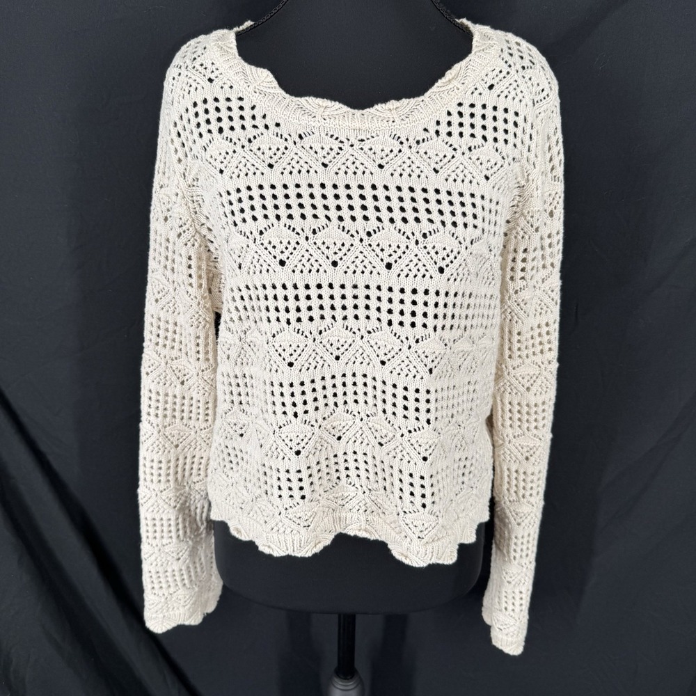 Boho Cottagecore Crochet Top XL Layering Granola Neutral Earthy Chic Open Knit